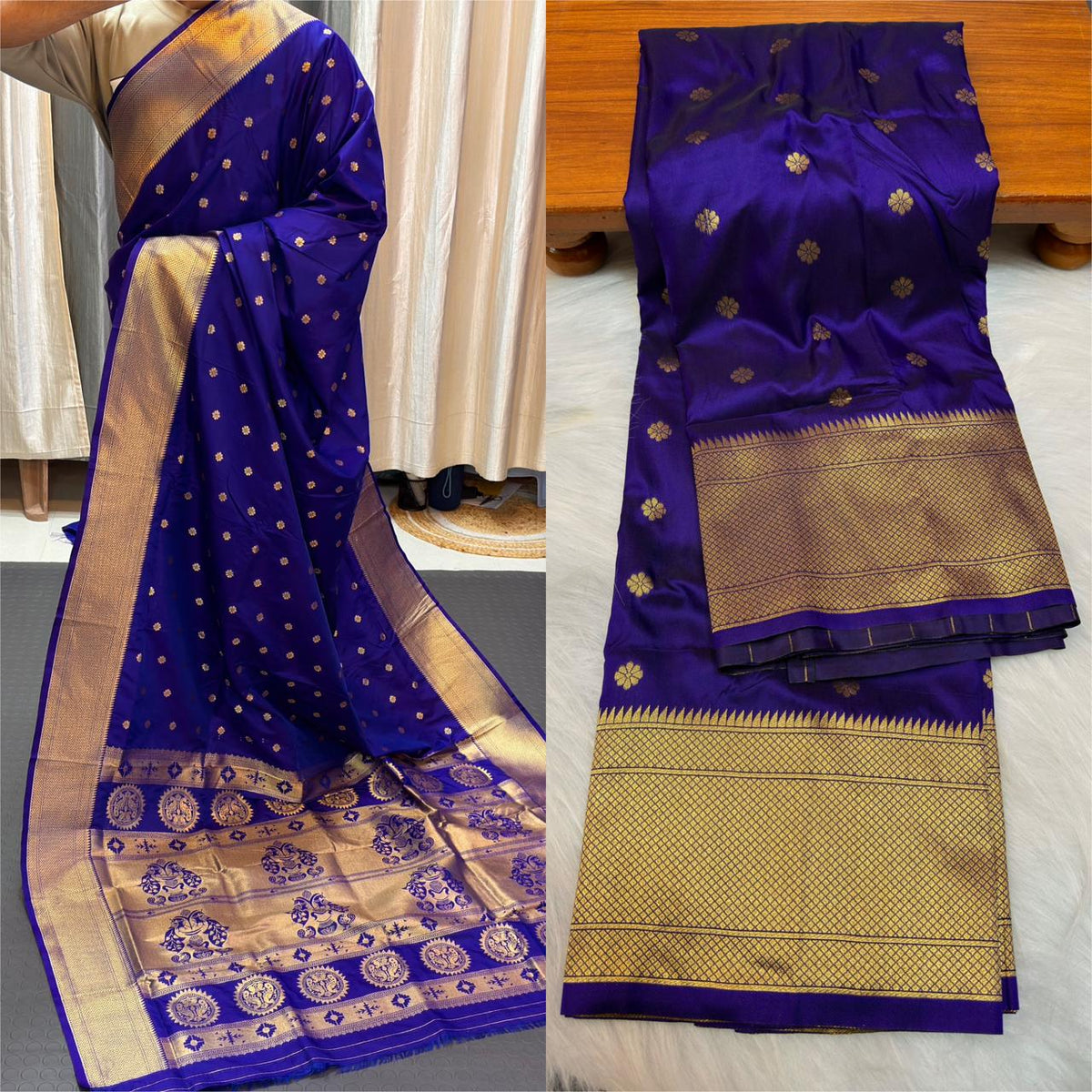 Premium Kalanjali Paithani Silk Saree – Royal Blue | Peacock Zari Pallu