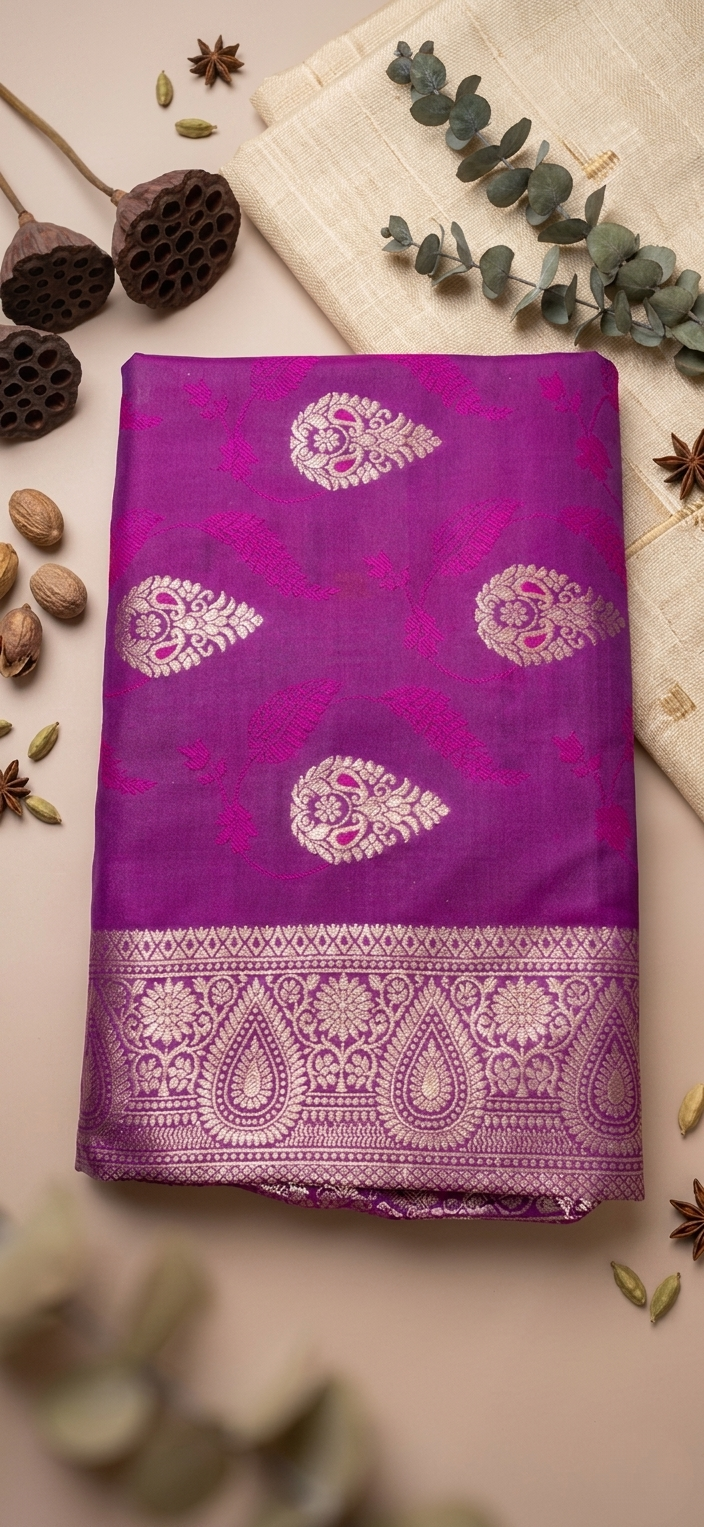 Purple Magenta Banarasi Silk Saree with Dual-Tone Weave