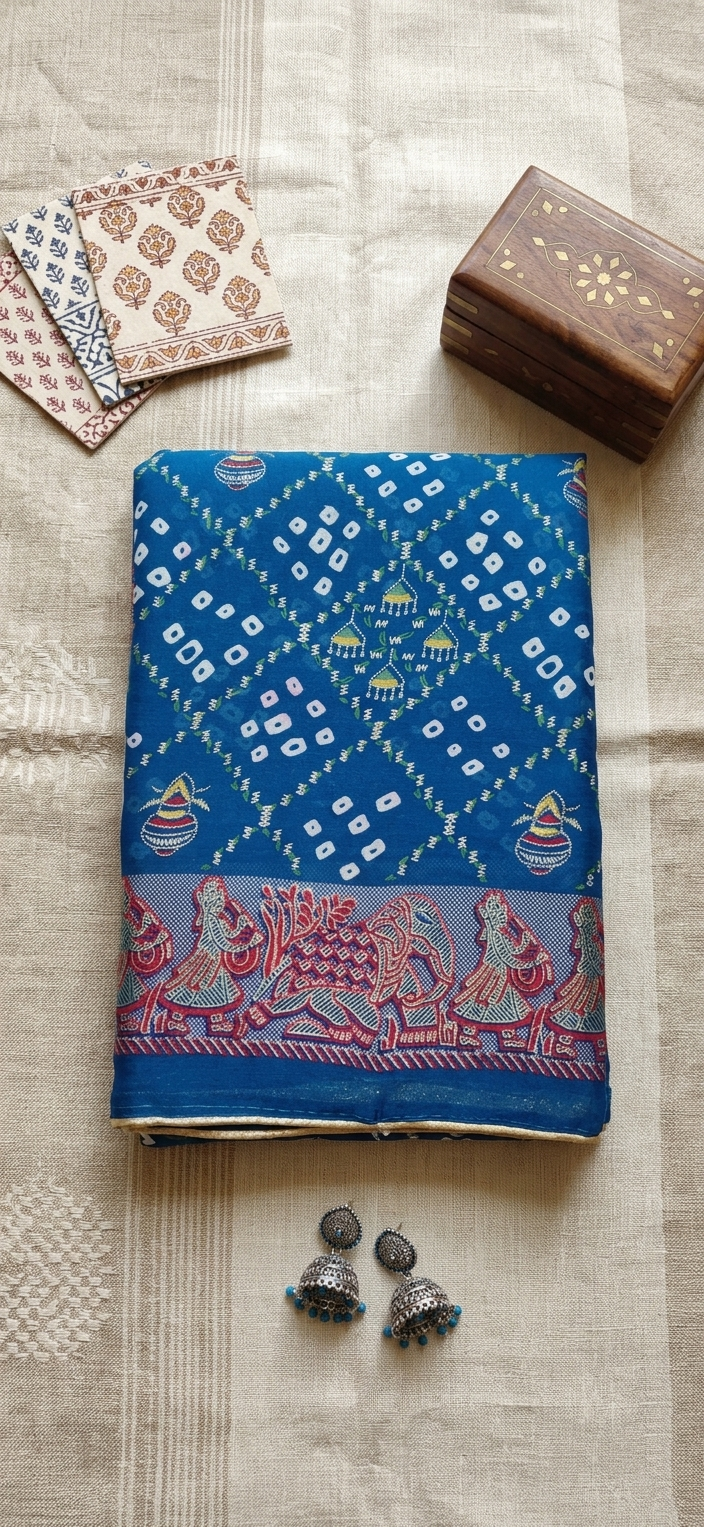 Teal Blue Bandhani Georgette Saree