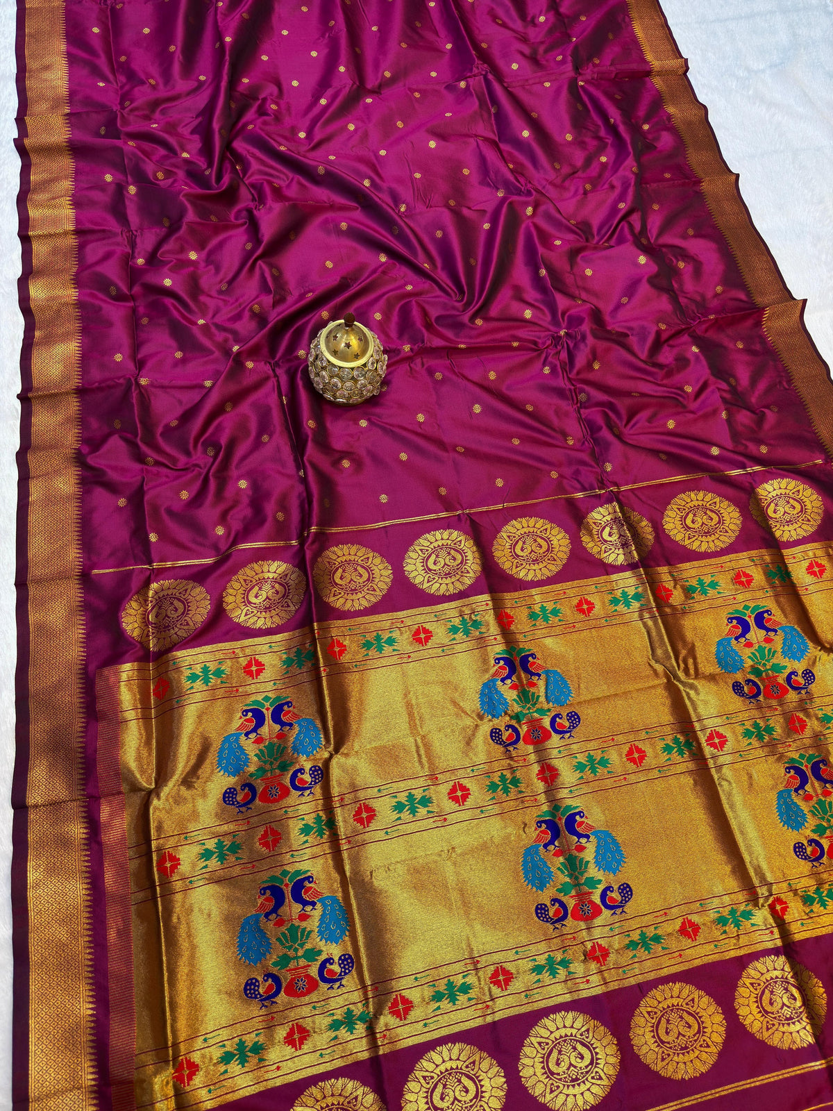 Magenta Maharani Paithani Silk Saree with Peacock Pallu – Pure Zari Weave