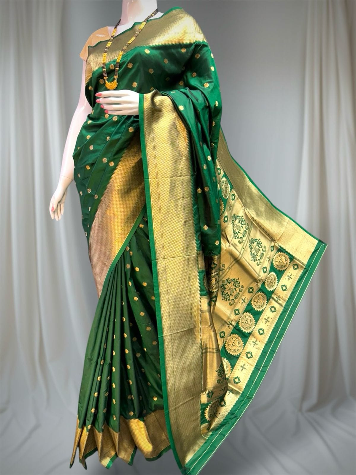 Premium Kalanjali Paithani Silk Saree – Bottle Green