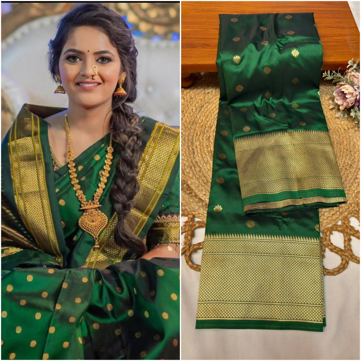 Premium Kalanjali Paithani Silk Saree – Bottle Green
