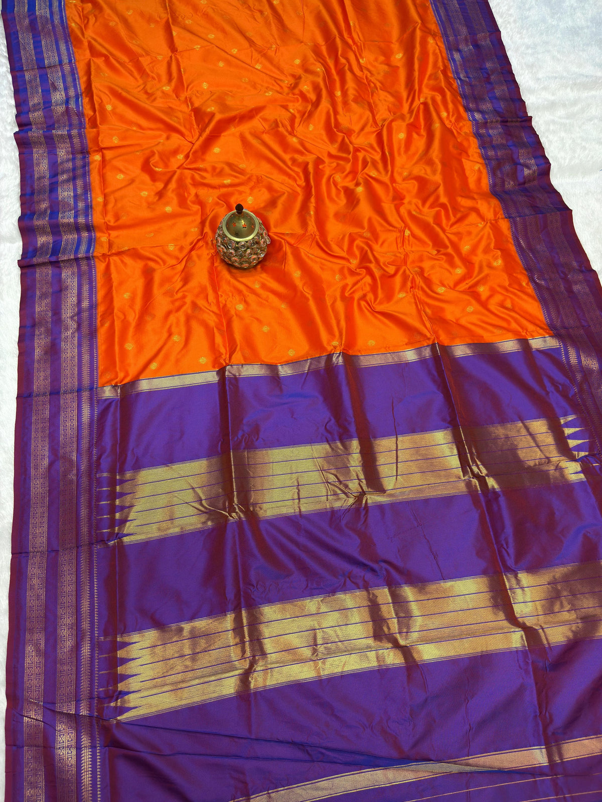 Avika Narayani Paithani Silk Saree – Orange & Purple with Erkal Temple Border