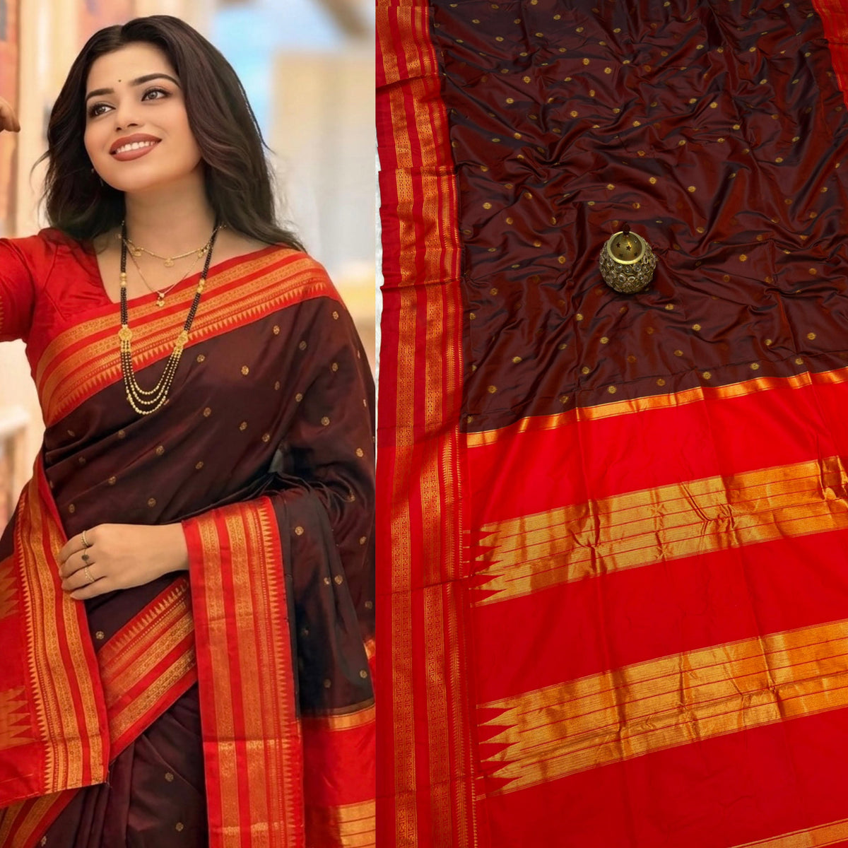 Avika Narayani Paithani Silk Saree – Dark Maroon & Red with Erkal Temple Border
