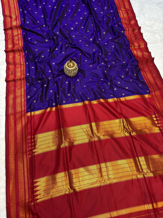 Avika Narayani Paithani Silk Saree – Royal Blue & Red with Erkal Temple Border