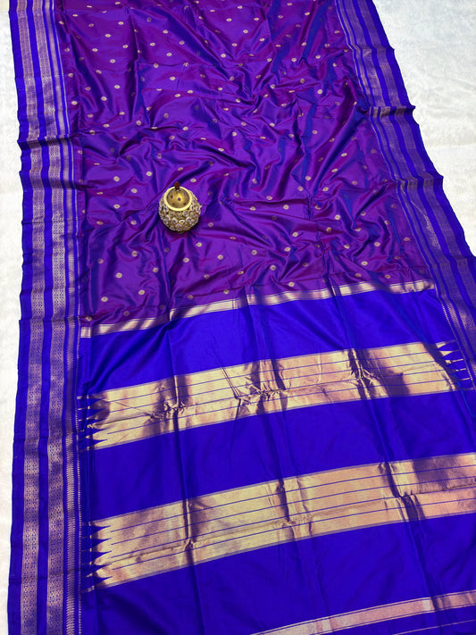 Avika Narayani Paithani Silk Saree – Purple & Royal Blue with Erkal Temple Border