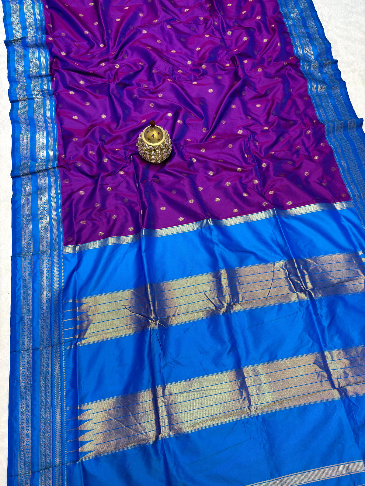 Avika Narayani Paithani Silk Saree – Purple & Sky Blue with Erkal Temple Border