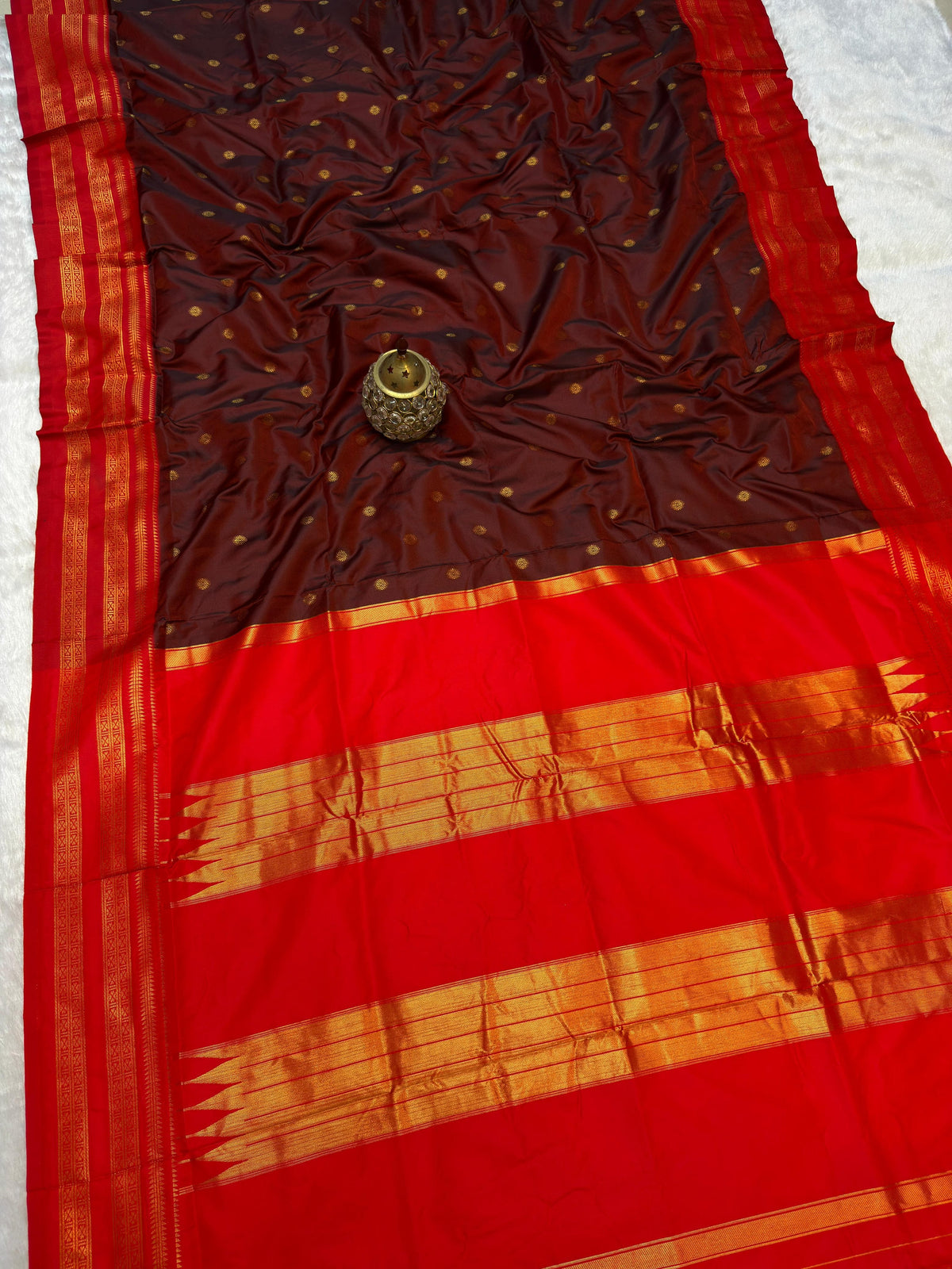 Avika Narayani Paithani Silk Saree – Dark Maroon & Red with Erkal Temple Border