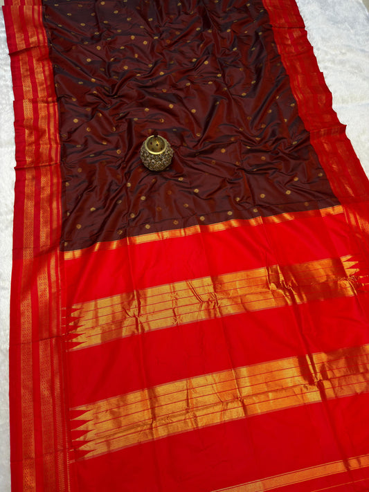 Avika Narayani Paithani Silk Saree – Dark Maroon & Red with Erkal Temple Border