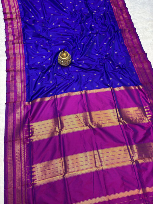 Avika Narayani Paithani Silk Saree – Royal Blue & Purple with Erkal Temple Border