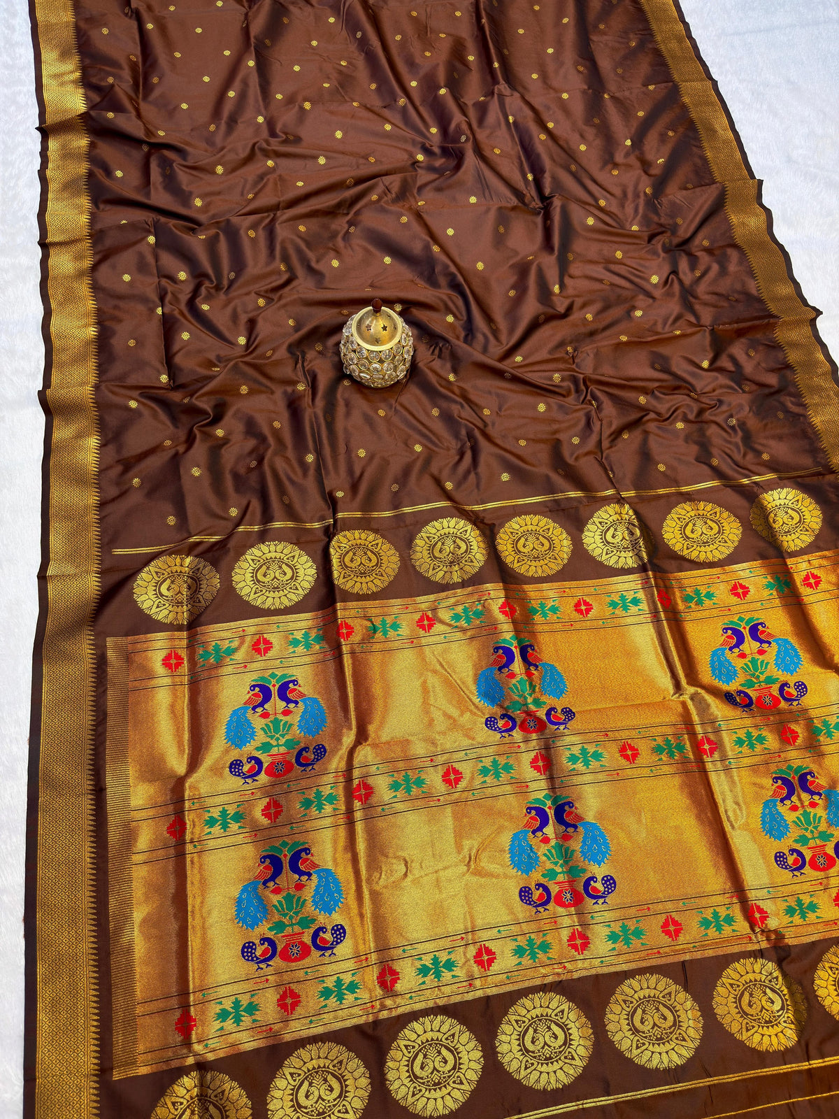 Coffee Brown Maharani Paithani Silk Saree with Peacock Pallu – Pure Zari Weave