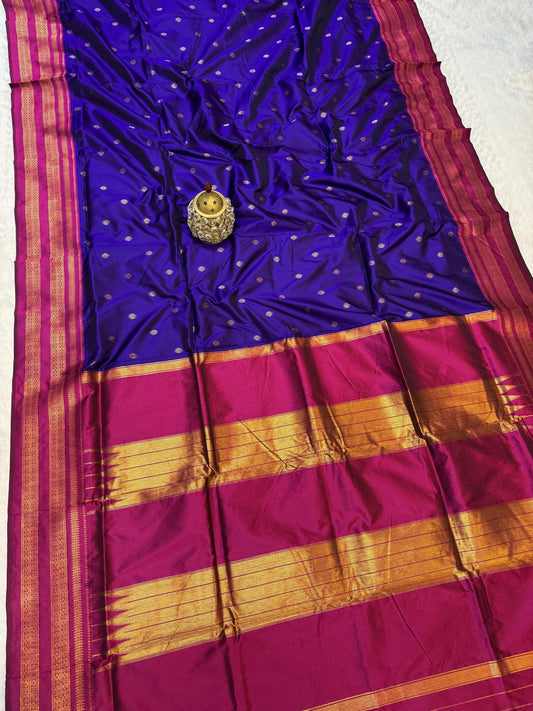Avika Narayani Paithani Silk Saree – Royal Blue & Magenta with Erkal Temple Border
