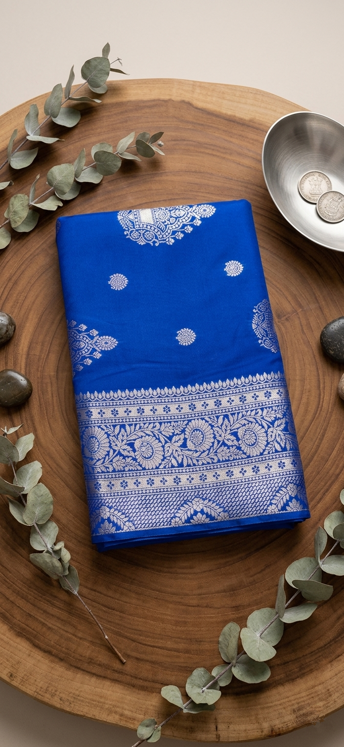 Royal Blue Banarasi Silk Saree with Silver Zari Weave
