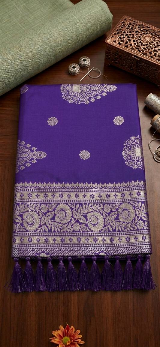 Purple Banarasi Silk Saree with Gold & Silver Zari
