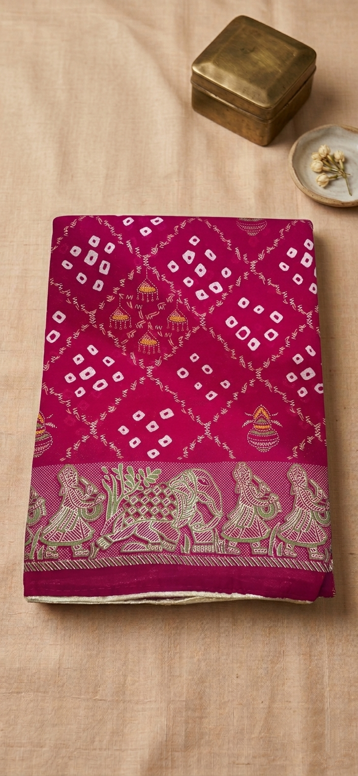 Rani Pink Bandhani Georgette Saree