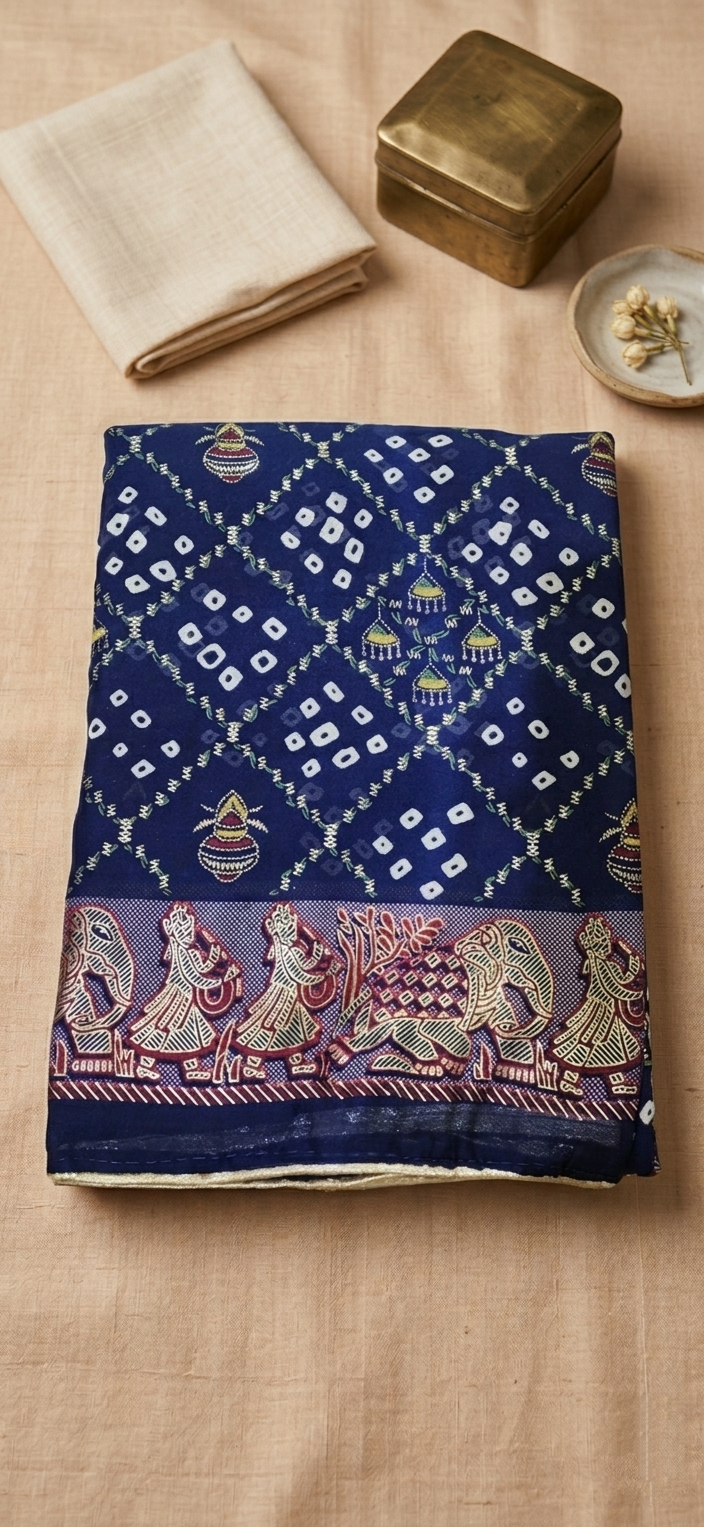 Midnight Navy Bandhani Georgette Saree