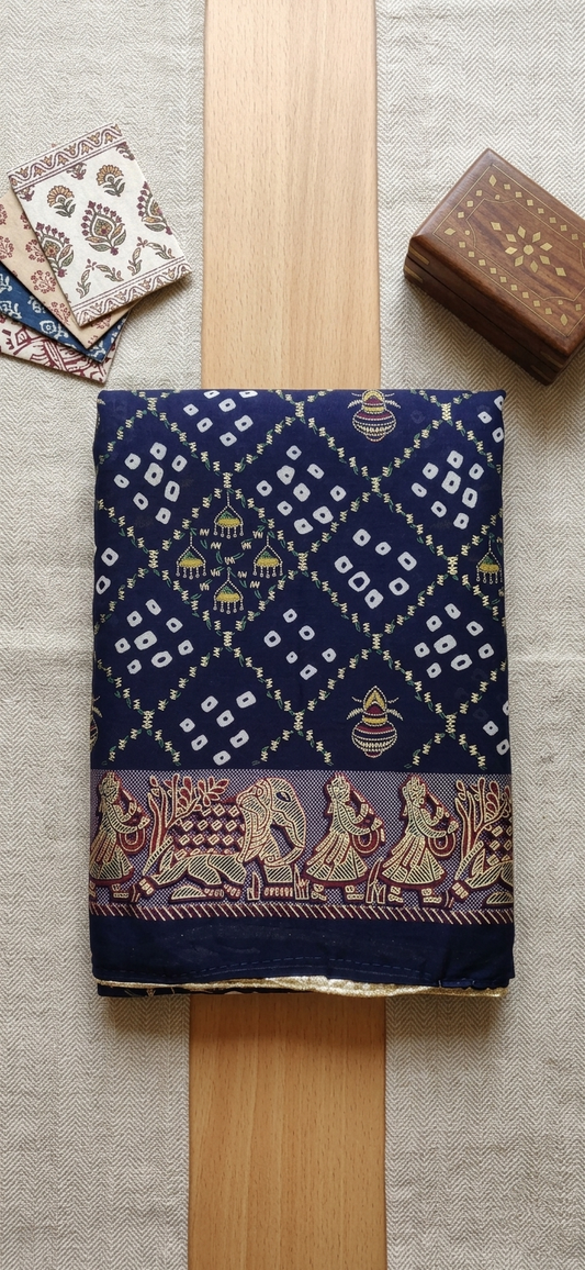 Royal Blue Bandhani Georgette Saree