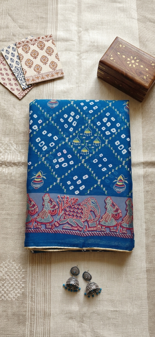 Teal Blue Bandhani Georgette Saree